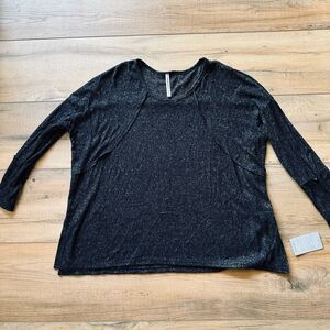 Forgotten Grace Sweater Top Black Large Women Solid Scoop Neck 3/4 Sleeve NWT